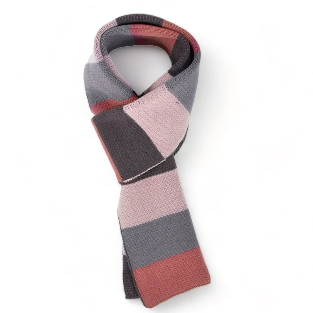 Wide Winter Scarf Rugby Striped Long Neck Wrap Unisex Pink and Gray